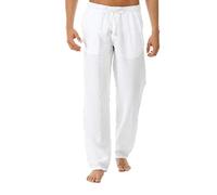 NUSGEAR 2021 Nuevo Pantalones Algodón y Lino Pantalones Casuales Moda Deportivos Color Sólido Pantalones Largos Suelto Ropa de Hombre, Blanco, XL