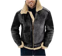 NUSGEAR 2022 Hombres Chaqueta de Cuero,Invierno Espesar Cuero de la Piel Chaqueta de béisbol Forro de lana Abrigo de solapa Impermeable a Prueba de Viento Ropa de moto Talla grande PU cremallera