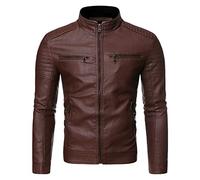 NUSGEAR 2022 Hombres Chaqueta de Cuero,Invierno Otoño Moda Chaqueta de béisbol Abrigo de Pieles Coincidencia solapa Cuello alto Chaqueta Impermeable a Prueba de Viento PU Ropa de moto
