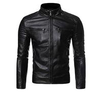 NUSGEAR 2022 Hombres Chaqueta de Cuero,Invierno Otoño Moda Chaqueta de béisbol Abrigo de Pieles Coincidencia solapa Cuello alto Chaqueta Impermeable a Prueba de Viento PU Ropa de moto