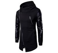 NUSGEAR 2022 Hombres Chaqueta de Cuero Largo,Invierno Espesar Cuero de la Piel Patchwork PU Chaqueta Abrigo de Pieles Coincidencia de colores Impermeable a Prueba de Viento Ropa de moto cremallera