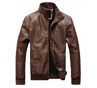 NUSGEAR 2022 Hombres Chaqueta de Cuero,Otoño Invierno Espesar Chaqueta de béisbol Abrigo de Pieles Coincidencia solapa Cuello alto Chaqueta Impermeable a Prueba de Viento PU Ropa de moto Talla grande