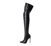 NUSGEAR 2023 Botas altas Mujer, botas de cuero PU clásicas Botas por encima de la rodilla Muslo Otoño Invierno Elástico Botas de tacón alto Vintage Botas de nieve Casual Moda Fiesta Cómoda Zapatos