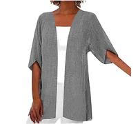 NUSGEAR 2023 Cárdigan Mujer Chaqueta Manga corta Suelto Chal Cárdigan Moda casual algodón Lino camiseta Tops Color sólido Ligera Informal otoño Verano Cómodo Blusa Chaqueta talla grande