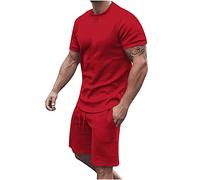 NUSGEAR 2023 Chándal Hombre Traje Hombre 2pc Camiseta manga corta y pantalones corto colore sólido Completo Deportivo Fitness Jogging Gym Tracksuit Conjunto Verano Basic Moda Causal Cómodo Chándal