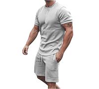 NUSGEAR 2023 Chándal Hombre Traje Hombre 2pc Camiseta manga corta y pantalones corto colore sólido Completo Deportivo Fitness Jogging Gym Tracksuit Conjunto Verano Basic Moda Causal Cómodo Chándal