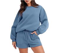 NUSGEAR 2023 Chandal Mujer Completo otoño invierno 2pc Sudaderas y pantalones corto Deportivo Jogging gym Tracksuit Color sólido Jersey Moda Casual Basic cómodo Conjunto Traje Fiesta Chándal