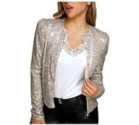 NUSGEAR 2023 Chaqueta Mujer Blazer lentejuelas Slim Fit Color sólido Traje Cardigans Delgado Manga Larga Moda Fiesta Blazer Primavera otoño Elegante Chaqueta corto casual abrigo