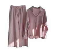 NUSGEAR 2023 Conjunto Dos Piezas Mujer Algodón lino Casual Camisa manga larga y Pantalones otoño Primavera Deportivo Traje Talla grande Suelto Conjunto Moda Color sólido Cómodo Casa Pijama Chandal