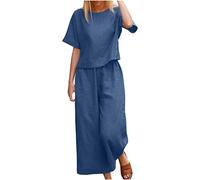 NUSGEAR 2023 Conjunto Dos Piezas Mujer Algodón lino Casual Camiseta manga corta y Pantalones otoño Primavera Deportivo Traje Talla grande Suelto Conjunto Moda Color sólido Cómodo Casa Pijama Chandal