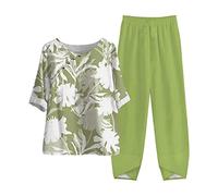 NUSGEAR 2023 Conjunto Dos Piezas Mujer algodón Lino Casual Camiseta manga larga y Pantalones otoño Primavera Deportivo Traje Talla grande Suelto Conjunto Moda Cómodo impresión Casa Pijama Chandal