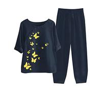 NUSGEAR 2023 Conjunto Dos Piezas Mujer algodón Lino Casual Camiseta manga larga y Pantalones otoño Primavera Deportivo Traje Talla grande Suelto Conjunto Moda Cómodo impresión Casa Pijama Chandal