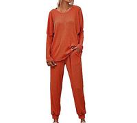 NUSGEAR 2023 Conjunto Dos Piezas Mujer Casual Camiseta manga larga y Pantalones largo otoño Traje Cuello redondo Jersey Suelto Cómodo Conjunto Pijama Casa Moda Color sólido Chandal Talla grande