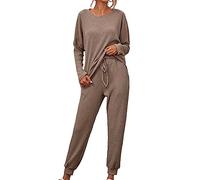 NUSGEAR 2023 Conjunto Dos Piezas Mujer Casual Camiseta manga larga y Pantalones largo otoño Traje Cuello redondo Jersey Suelto Cómodo Conjunto Pijama Casa Moda Color sólido Chandal Talla grande