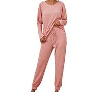 NUSGEAR 2023 Conjunto Dos Piezas Mujer Casual Camiseta manga larga y Pantalones largo otoño Traje Cuello redondo Jersey Suelto Cómodo Conjunto Pijama Casa Moda Color sólido Chandal Talla grande