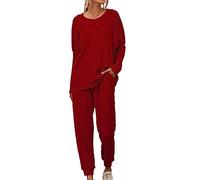 NUSGEAR 2023 Conjunto Dos Piezas Mujer Casual Camiseta manga larga y Pantalones largo otoño Traje Cuello redondo Jersey Suelto Cómodo Conjunto Pijama Casa Moda Color sólido Chandal Talla grande