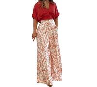 NUSGEAR 2023 Conjunto Dos Piezas Mujer Moda Casual elegante Camiseta manga corta y Pantalones impresión verano otoño Suelto Traje Cómodo bolsillo Conjunto Fiesta Oficina Negocios vestir playa