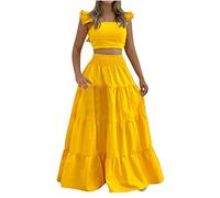 NUSGEAR 2023 Conjunto Dos Piezas para Mujer 2 Piezas chaleco y falda de noche largo Moda Casual Color sólido Conjunto Camiseta sin manga Vestir Cóctel Mujer Fiesta Traje