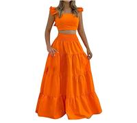 NUSGEAR 2023 Conjunto Dos Piezas para Mujer 2 Piezas chaleco y falda de noche largo Moda Casual Color sólido Conjunto Camiseta sin manga Vestir Cóctel Mujer Fiesta Traje