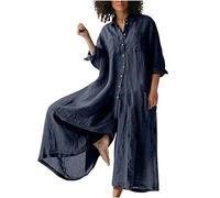 NUSGEAR 2023 Mono Mujer Manga Corta Lino de algodón Bodycon Verano Primavera Holgado Playsuit Camisa Elegante Mono Talla Grande Casual Cómodo Jumpsuits Petos Pantalones Playa Vacaciones