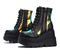 NUSGEAR 2023 Mujer Botas Plataforma cuña Zapato Señoras Nieve Botas Mujer Tacón alto Botas Cortas Tobillo de Cuero gotico punk Cálidas Invierno lentejuelas Cómodo Antideslizante cordón Casual Botas