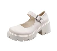 NUSGEAR 2023 Plataforma Gruesa de Mujer Zapatos Mary Jane Correa de Hebilla Retro Pisos de Punta Redonda Zapatos de Boca Baja Japonesa Dulce Princesa Lolita Dulce