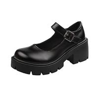 NUSGEAR 2023 Plataforma Gruesa de Mujer Zapatos Mary Jane Correa de Hebilla Retro Pisos de Punta Redonda Zapatos de Boca Baja Japonesa Dulce Princesa Lolita Dulce