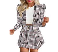NUSGEAR 2023 Traje de 2 Piezas Mujer Moda Blazer un Pecho y Faldas corto Otoño Verano Ajuste Slim Fit Oficina Negocios Fiesta Elegante Cena Casual color sólido Traje Chaqueta