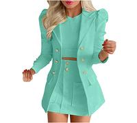 NUSGEAR 2023 Traje de 2 Piezas Mujer Moda Blazer un Pecho y Faldas corto Otoño Verano Ajuste Slim Fit Oficina Negocios Fiesta Elegante Cena Casual color sólido Traje Chaqueta