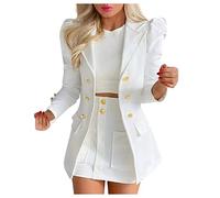 NUSGEAR 2023 Traje de 2 Piezas Mujer Moda Blazer un Pecho y Faldas corto Otoño Verano Ajuste Slim Fit Oficina Negocios Fiesta Elegante Cena Casual color sólido Traje Chaqueta
