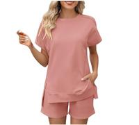 NUSGEAR 2024 Chandal Mujer Completo verano otoño 2pc Deportivo Tracksuit camiseta manga corta y pantalones corto Conjunto Traje Moda Casual Suelto Jogging Completo
