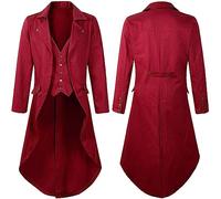 NUSGEAR 2026 Abrigo Hombre otoño Invierno Esmoquin Vintage Retro Abrigo largo medieval Chaqueta Steampunk Elegant gótico Disfraces Blazer Traje victoriana carnaval cosplay Halloween Parka Rojo