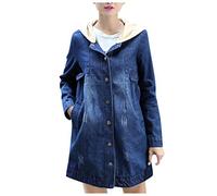 NUSGEAR Abrigo con capucha de vaquero Mujer Invierno Chaqueta largo Moda Casual Denim Chaqueta Informal Forro de felpa Cazadora talla grande Outwear Tops Parka Cálido mezclilla Suelto 2024