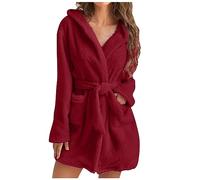 NUSGEAR Bata Mujer Invierno Polar Bata de Casa Señora Larga Albornoz con Capucha Mujer con Cinturón Bolsillos Bata Suave Toalla Ducha Algodón ropa de dormir Loungewear Sexy Forro Polar S-5XL