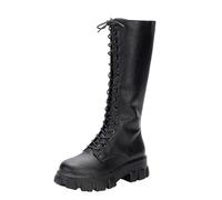 NUSGEAR Boots De Cordones Mujers Larga De Invierno Botas De Montar Hasta La Rodilla Cremallera Bota Cuero Alta Lisa De Punta Cuadrada Con Plataforma Botas Para Mujer Hasta La Rodilla, C贸Modas