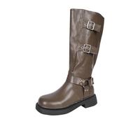 NUSGEAR Botas Altas Mujer Invierno Bota Cremallera Alta Tacones Gruesos Casuales Zapatos De Cremallera Lateral, Zapatos De Invierno, Cómodos, Suela De Goma Plana Botas Altas Para Mujer, Con Hebillas