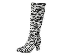 NUSGEAR Botas Altas Para Mujer, Con Estampado De Leopardo, Elegante Elástico Botas De Tacón Alto Vintage Bota Hasta La, Boots De Equitación, Estilo Vintage, Tacón De Bloque, Medias Botin De Invierno
