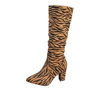 NUSGEAR Botas Altas Para Mujer, Con Estampado De Leopardo, Elegante Elástico Botas De Tacón Alto Vintage Bota Hasta La, Boots De Equitación, Estilo Vintage, Tacón De Bloque, Medias Botin De Invierno