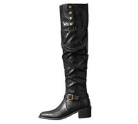 NUSGEAR Botas Altas Para Mujer, Zapatos De Bota Para Mujers, Estilo Vintage, De Piel Sintética,A La Moda, Punta Redonda, Tacón Bajo Botas Boots Botines Botas Mujer De Caña Larga Hasta