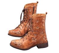 NUSGEAR Botas Bordadas Bohemias Para Mujer, Diseño De Flores Vintage, Botines De Cuero Estilo Cordones Boots Para Mujeres Botas Zapatos Étnicos Pisamierdas Bordado Vintage Mujeres Botin Bota Cordones