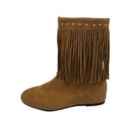 NUSGEAR Botas Con Flecos Mujer TacóN Plano Media Pantorrilla Ante Con Botines Para Festival Y Ropa Casual Boots Vaqueras Con Borlas Para Mujer, TacóN De Bloque, Botin Vaqueras, Botas De Tobillo