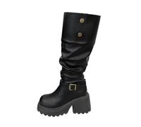 NUSGEAR Botas De Casual Moda Roma Fiesta Cómoda Boots Altas Hasta La Bota De Cuero Elegantes E Informales Con Tacón Grueso Suela Suave Boots De Mujer Para Mujer, Botin De Invierno, Botas De Nieve