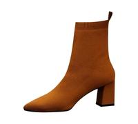 NUSGEAR Botas De Media Caña Mujer Bota Bajas De Punto Por Encima De La Rodilla, Zapatos De Invierno Planos Con Punta Puntiaguda Botas De Tela De Moda Con Tacón De Punta Sólida, De Alta Elasticidad