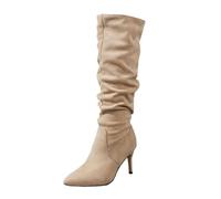 NUSGEAR Botas De Tacón Alto Para Mujer, Invierno Largo, Cremallera Lateral, Boots Largas Con Tacón Botas Mujers De Invierno Bajo Lisas Altas Caña Ancha Botin De Mujers Tacones Tubular