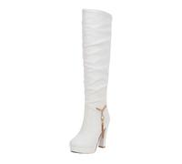 NUSGEAR Botas De Tacón De Aguja Para Mujer Bota Largas Dedo De Punta Alta Botas De Tacón Alto Para Mujer Bota Altas Mujers Elegante Cuero De Microfibra Alta Boots Bloque De Tacón Cremallera