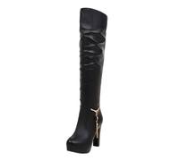 NUSGEAR Botas De Tacón De Aguja Para Mujer Bota Largas Dedo De Punta Alta Botas De Tacón Alto Para Mujer Bota Altas Mujers Elegante Cuero De Microfibra Alta Boots Bloque De Tacón Cremallera