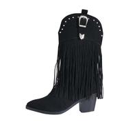 NUSGEAR Botas Hasta La Con Punta Puntiaguda Botin Vaqueras Con Flecos, Hasta La, Con Borlas, Para Fiesta, Zapatos Para Mujer Con Flecos Mujer Vaquero Botas De Tobillo Borlas Punta Cuadrada