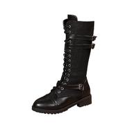 NUSGEAR Botas Largas Por Encima De La, Zapatos Largas Hasta La Bota De Mujer Retro Planas Zapatos Botas Forrado De Piel Antideslizante Cremallera Boots Altas Por, Elegantes Bota