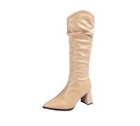 NUSGEAR Botas Mujer Tacon Largas Boots De Gamuza Para Mujer Con Tacón Bota Por Encima De La Botas De Punta Cálidas De Invierno Largas Estilo Retro, Cómodas, Bota De Cuero Semialtas Con Cremallera