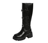 NUSGEAR Botas Para Mujers Con Bota Por Encima De La De De Boots Altas Tacón Grueso De Botin De Moda Para Mujer Cremallera Lateral Vintage Eje Largo Botas Altas Para Mujer, Pantorrilla
